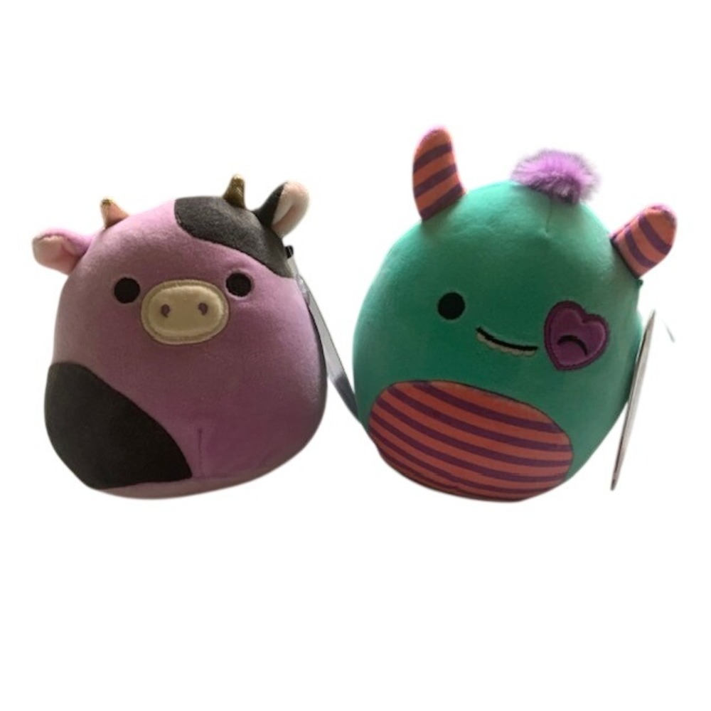 Squishmallows Leon & Alexie 5" Plush Bundle Cow Monster Kellytoy Kawaii NWT